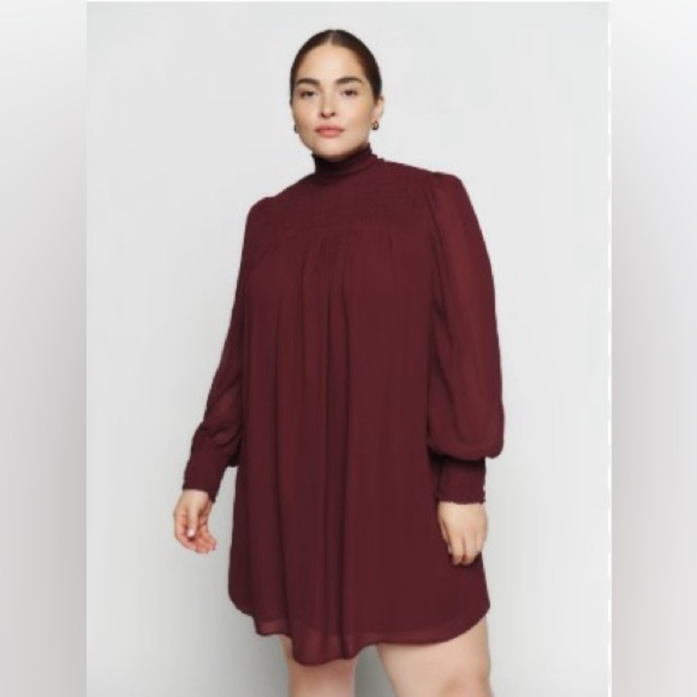 Reformation Branded Es Turtleneck Trendy Lightweight Plus Plum Midi dress 2X